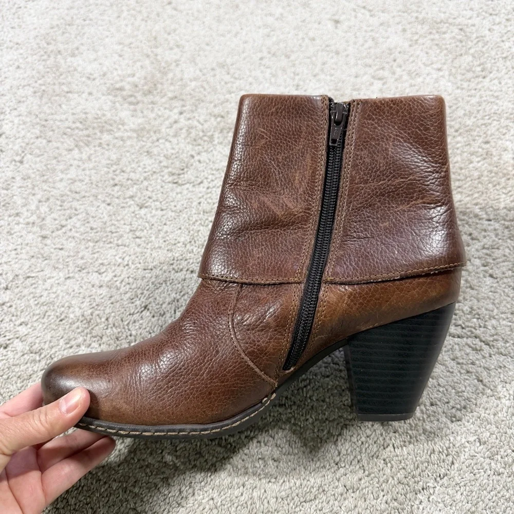 b.o.c Women’s Viana Leather Booties Ankle Boots Blocked Heel Zip Side in Brown 8
